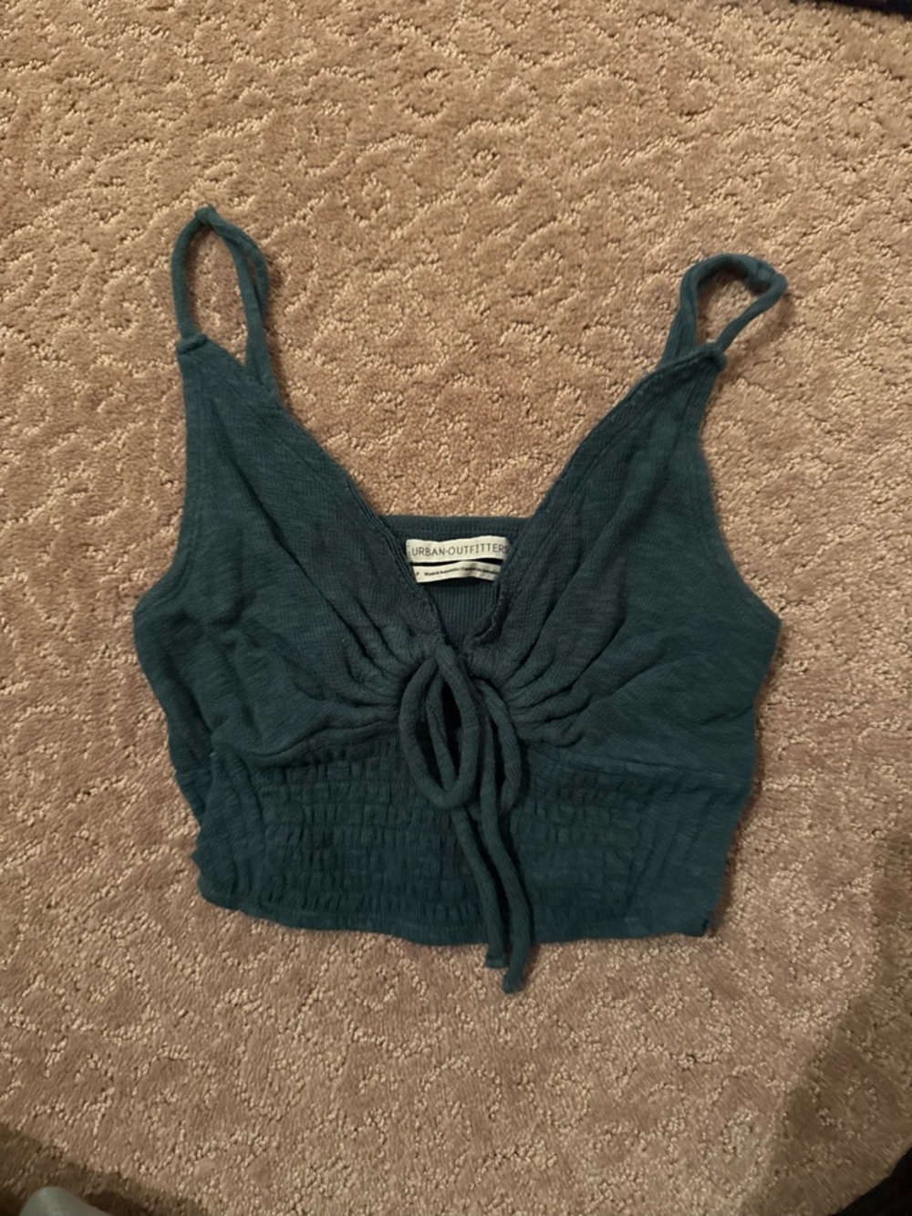 Urban Outfitters Deep Teal Tie-Front Cropped Tank
